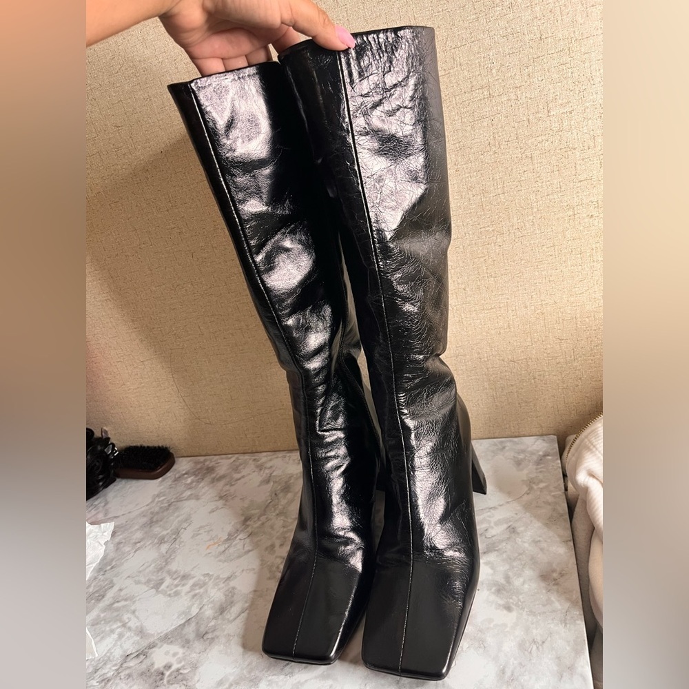Topshop Glossy Black Knee-High Boots - Picture 4 of 13